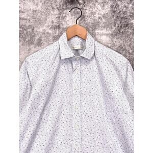 Etro Shirt 41 / Large Mens White & Blue Topography Print Cotton Woven